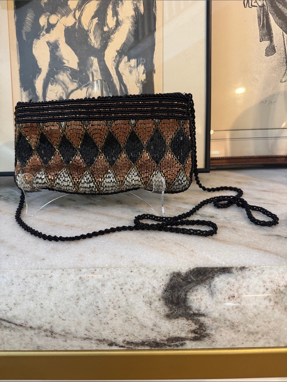 Vintage Delill Hong Kong Geometric Beaded Evening Bag Art Deco Style